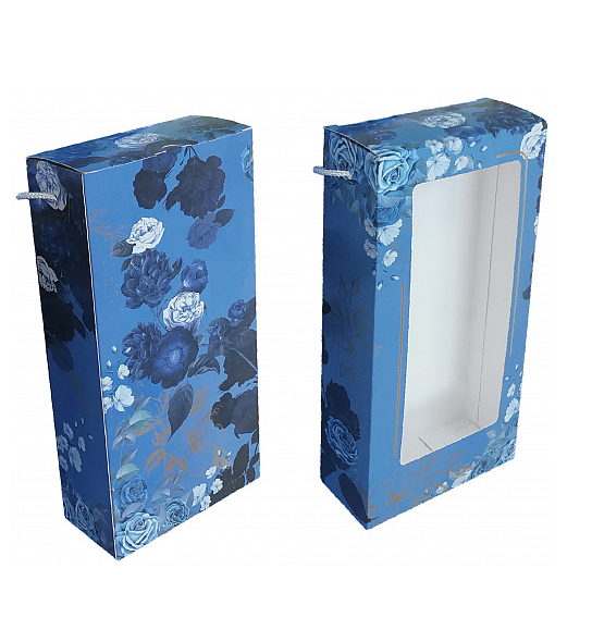 Упаковка с окошком "Синяя с розами" 160х70х330 мм