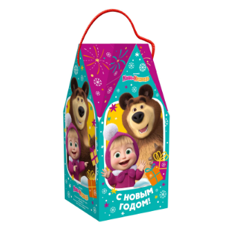 Упаковка новогодняя "Маша и Медведь" 500 гр 10,5х10,5х21,5см