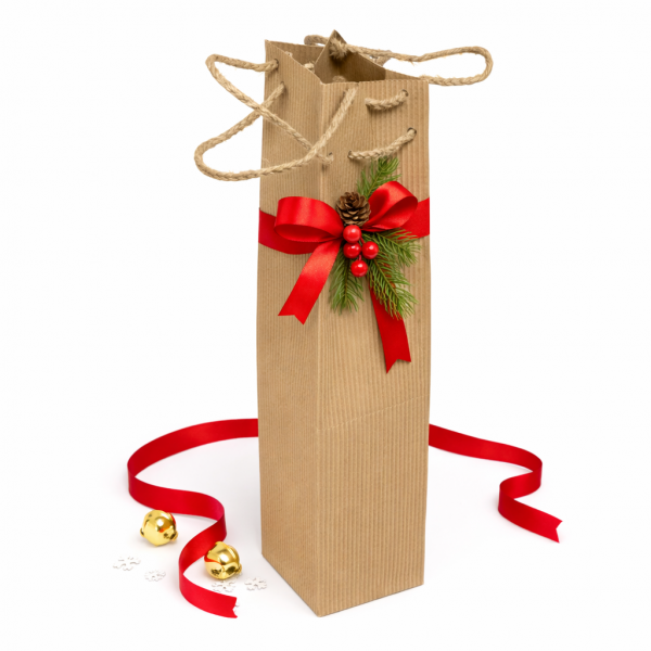 Подарочный пакет под бутылку из рельефного картона 90х90х425 мм