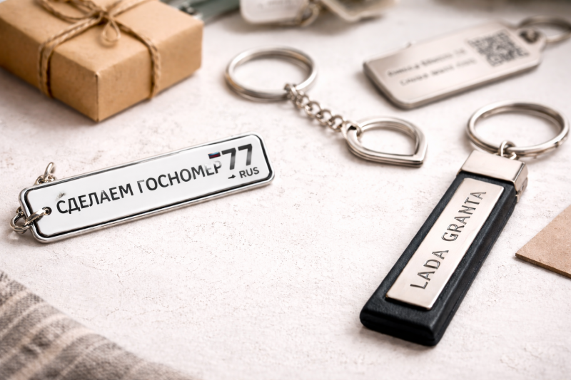 Идеи автоподарков (брелок с госномером, логотипом марки и личной надписью)
