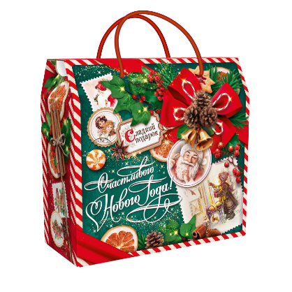 Упаковка новогодняя "Изумрудный Винтаж" 1500 гр 23х10х22см