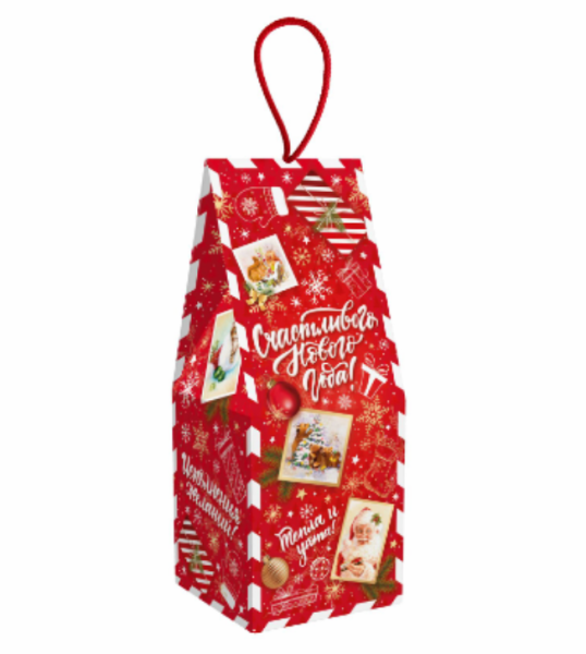 Упаковка новогодняя "Новогодица" красный 550 гр 9,5х9,5х25см