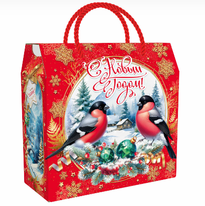 Упаковка новогодняя "Снегири" 1500 гр 23х10х22см