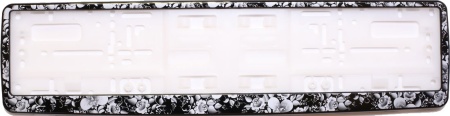 Рамка для номера черная (Цветы серебро)