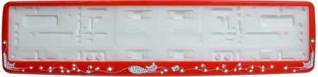 Рамка для номера красная (Кошки) с кристаллами Swarovski