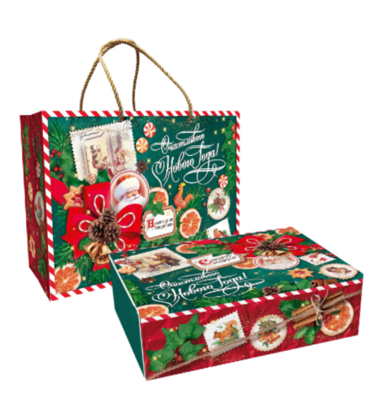 Упаковка новогодняя "Изумрудный Винтаж пакет" 1200 гр 32х11, 2х22 см