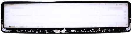 Рамка для номера черная (Кошки) с кристаллами Swarovski
