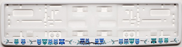 Рамка для номера автомобиля белая "Сова на ветке"